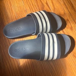 Navy adidas slides
